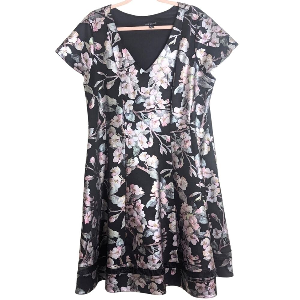 Whimsical Fairy Fit & Flare Dress Black Iridescent Flowers Women's 18/20